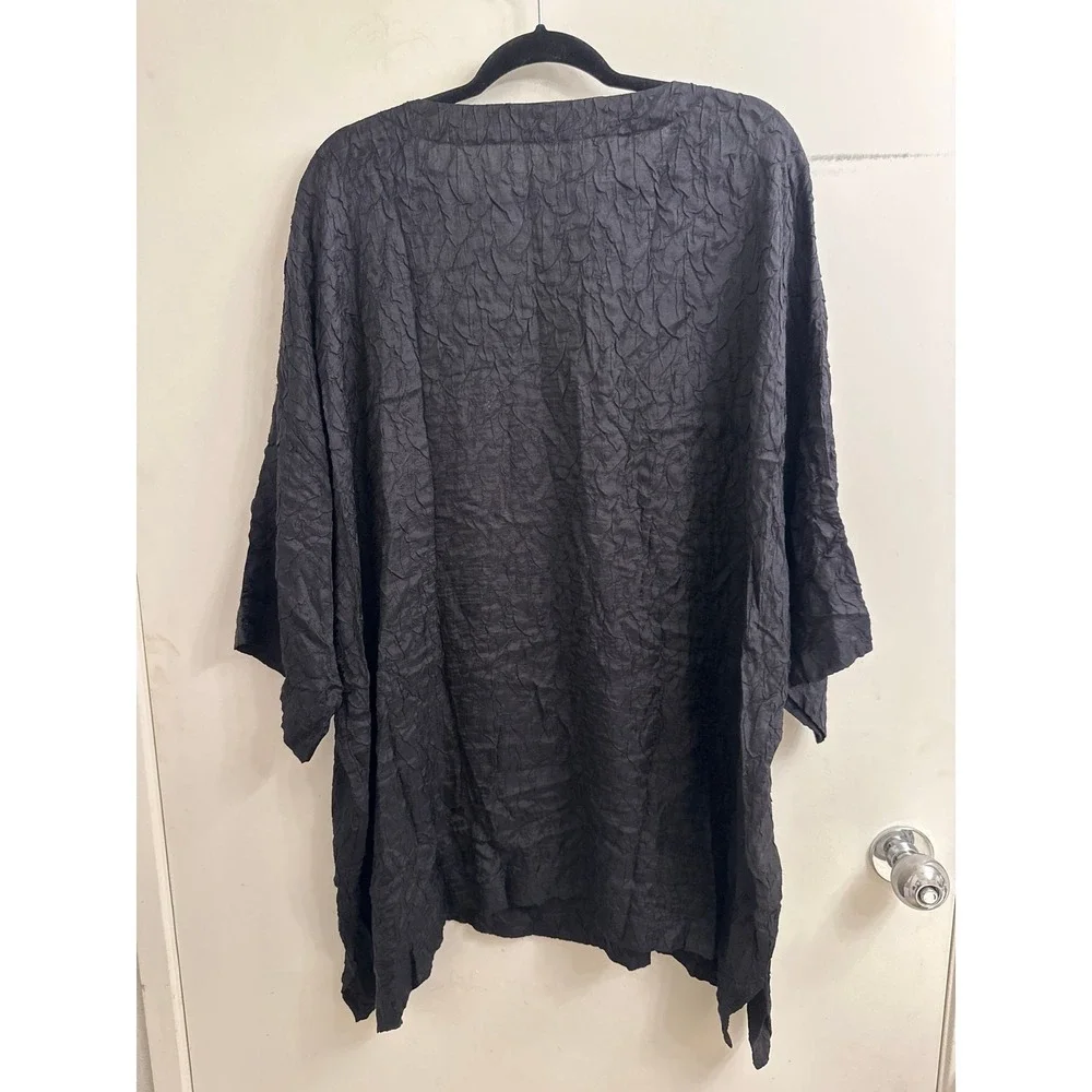 Eskandar 100% Silk Black Crinkle Boxy Luxury Tunic Top Whimsigoth‎ Lagenlook 1
